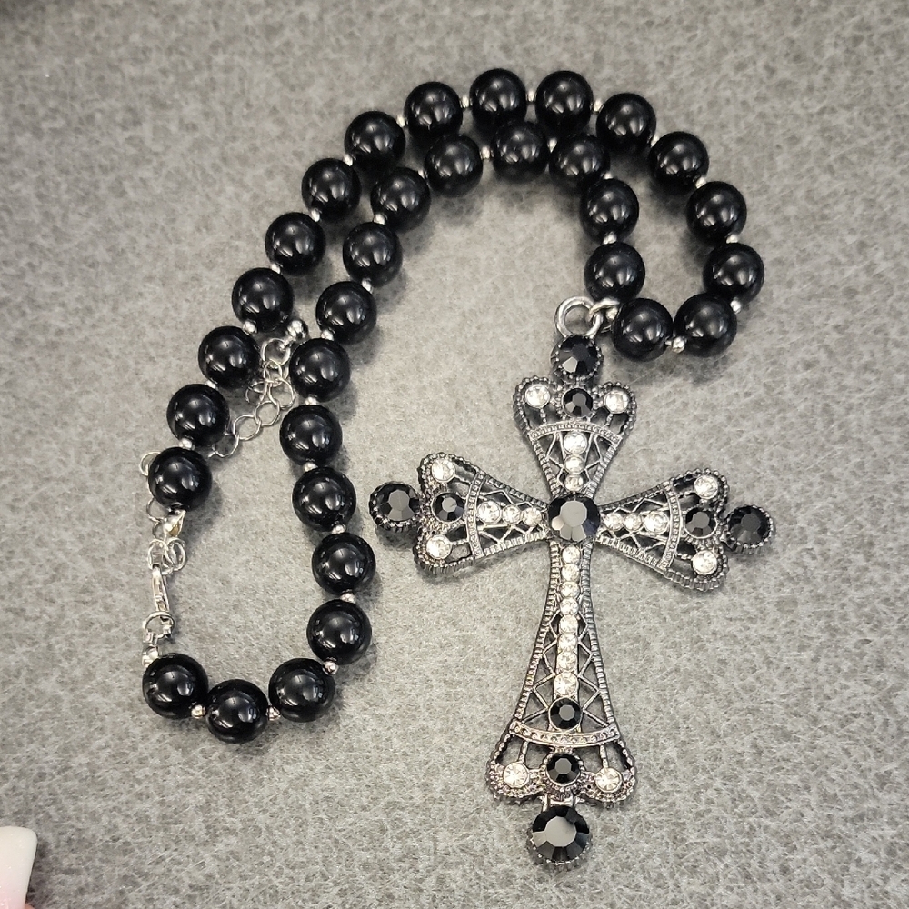 Elegant Black and Silver Cross Necklace